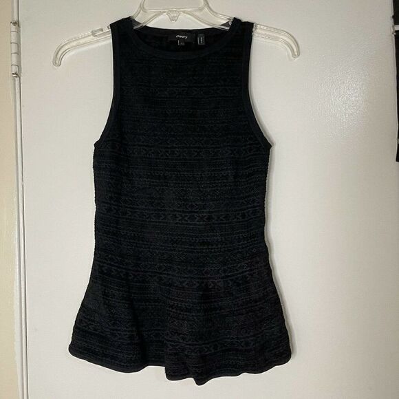 Theory black geometric soft velvet flare peplum sleeveless blouse top size Small - Picture 1 of 4